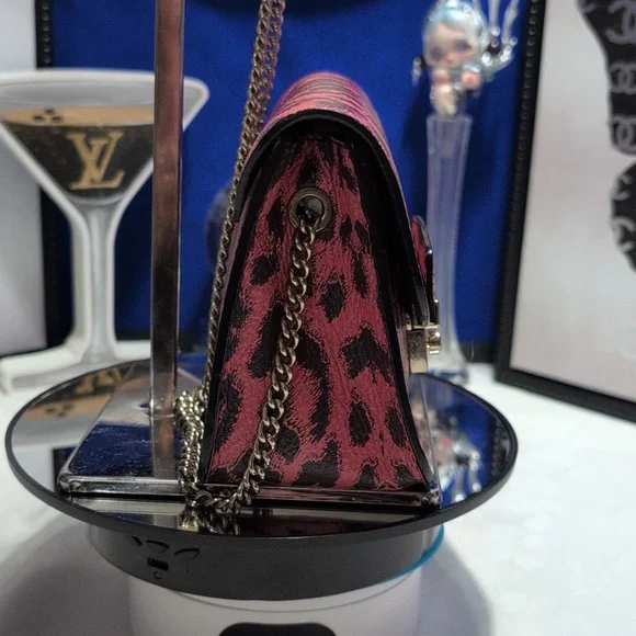 Furla Julia Mini Pink And Black Leopard Printed Leather Clutch/Crossbody 🔥 - Picture 6 of 14